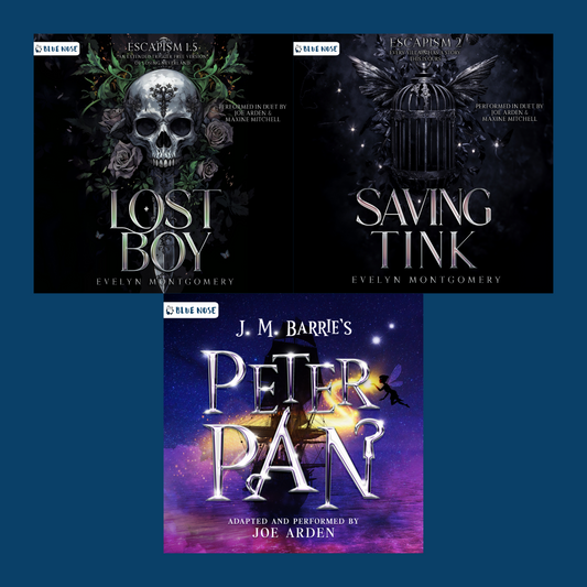 Audiobook bundle for Lost Boy and Saving Tink by Evelyn Montgomery, performed by Maxine Mitchell and Joe Arden, and Peter Pan by J.M. Barrie performed by Joe Arden.